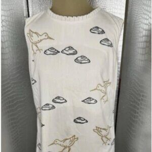 Vested Gentress Vintage Off-White Bird Print Sleeveless Dress Fits Like Small